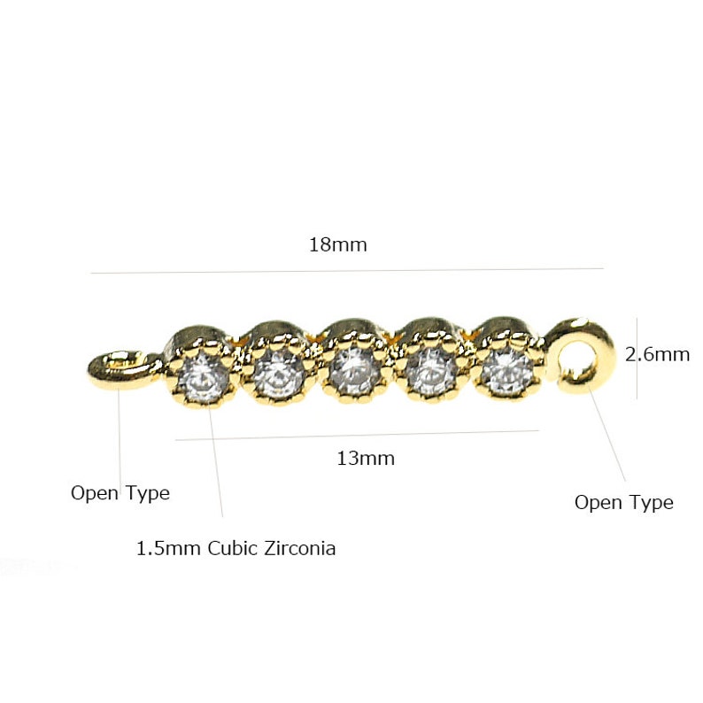 Q5 Cubic Zirconia Bar Shape Connector Charm Gold Plated Brass 2pcs 1-czp0005