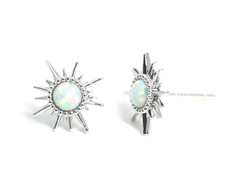 Opal Gem Stone Star Earrings / Jewelry Making / Rhodium Plated Brass / 925 Sterling Silver Post / 2pcs / eje238