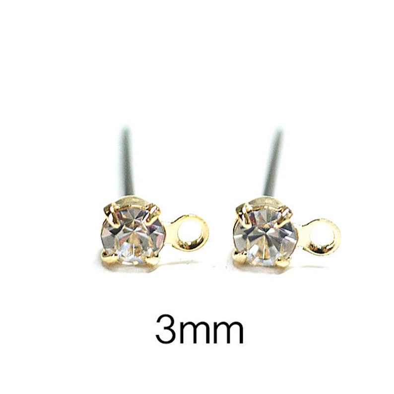 3mm Crystal Color Czech Stone Earring Titanium Post Gold Plated Brass 6pcs gpt01