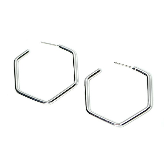 3D Square Small Earring  Sanding Rhodium Plated Brass  Titanium Post  2pcs  1-ke032
