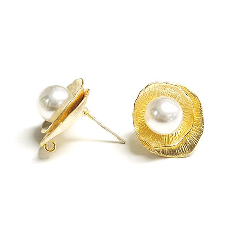 Flower Petal Earrings\uff08Pin\uff09 Wedding Jewelry Making Matte Gold Plated Brass 925 Sterling Silver Post 2pcs 1-eso0017
