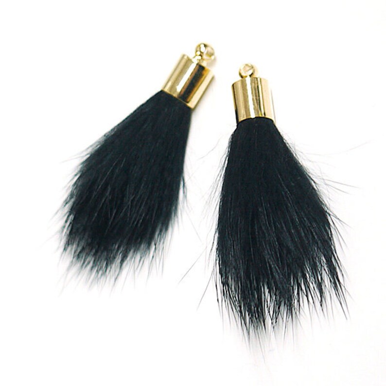 Black Mink Fur Pendant Charm Gold Plated Brass Cap 2pcs tsmp060