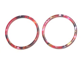 43mm Red Mable Color Circle Shape Connector / Pendant / Charm / Cellulose Acetate / Jewelry Making / 2pcs / 1-ca102