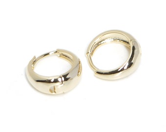 13mm Huggie Hoop Earrings / One Touch / Jewelry Making / Gold Plated Brass / 2pcs / eje125