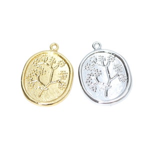 1PC /Cherry Blossom Tree in Coin Pendant / Charm / Jewelry Making / Gold Plated Brass / ejp119 image 4