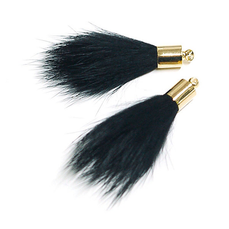 Black Mink Fur Pendant Charm Gold Plated Brass Cap 2pcs tsmp060
