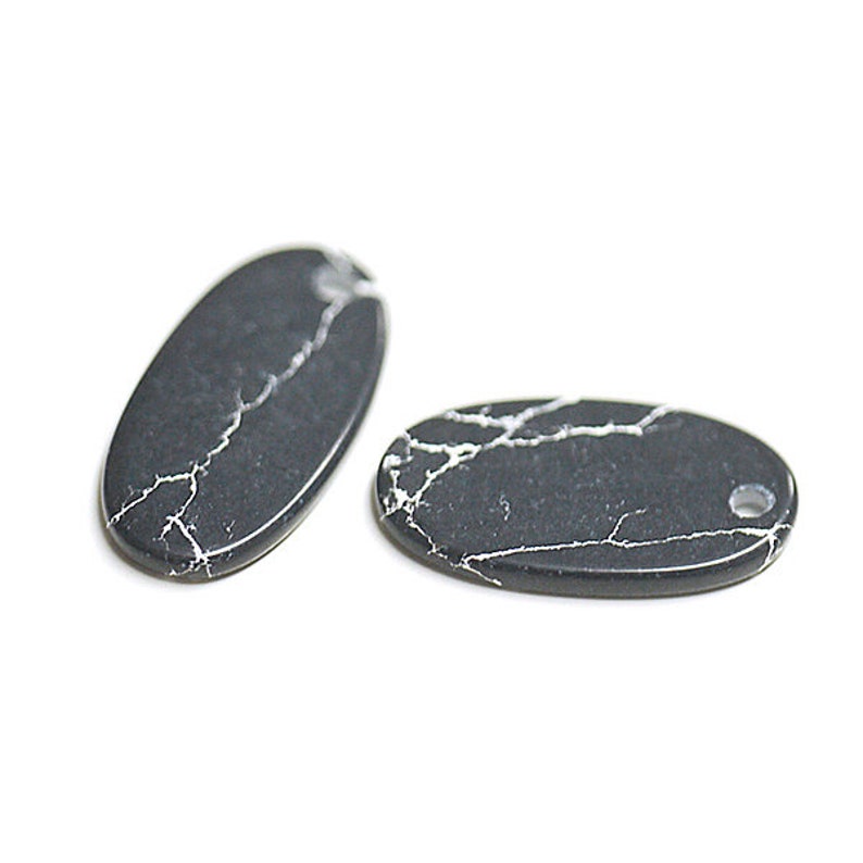 10x15mm Black Marble Color Tiny Oblong Shape Pendant Single Hole Glass Beads 2pcs syncs