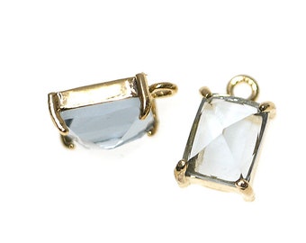 1PC / Charcoal Gray Color Glass Rectangle Pendant / Charm / Gold Plated Brass Framed Glass / gcp6001