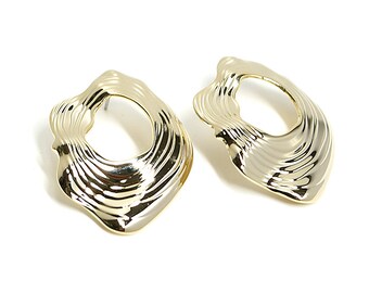 Big Shell motif Earring / Jewelry Making / Wedding / Gold Plated Brass / Titanium Post / 2pcs / 1-ke115