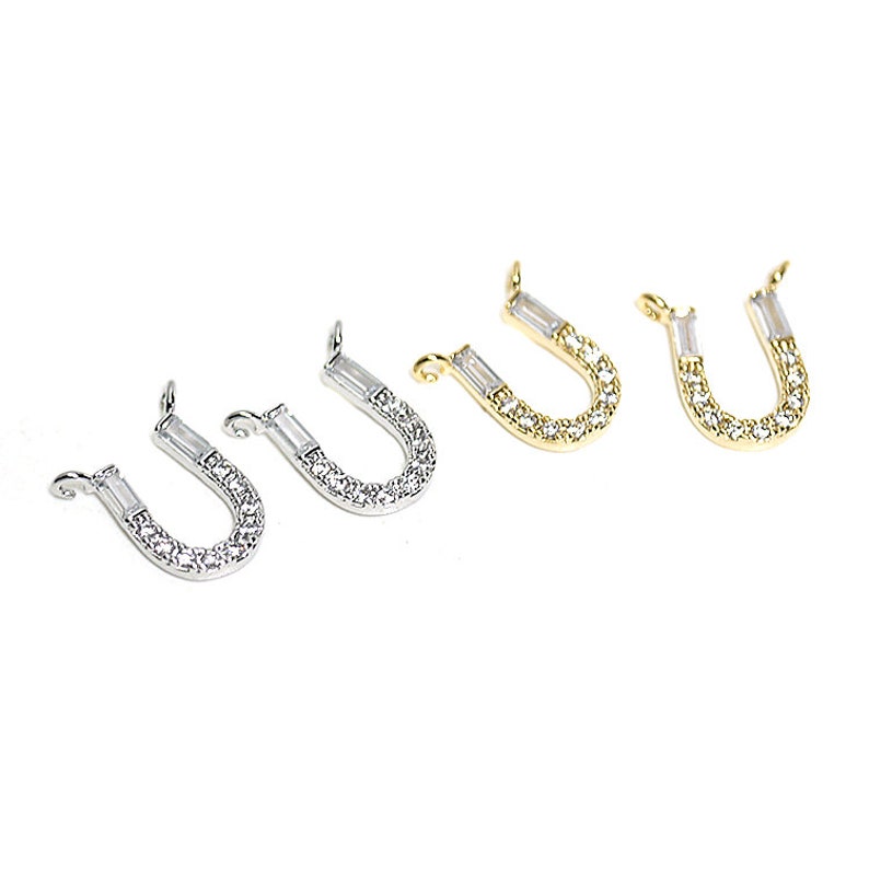 Cubic Horseshoe Pendant Charm Wedding Jewelry Making Gold Plated Brass 1 piece ejp03