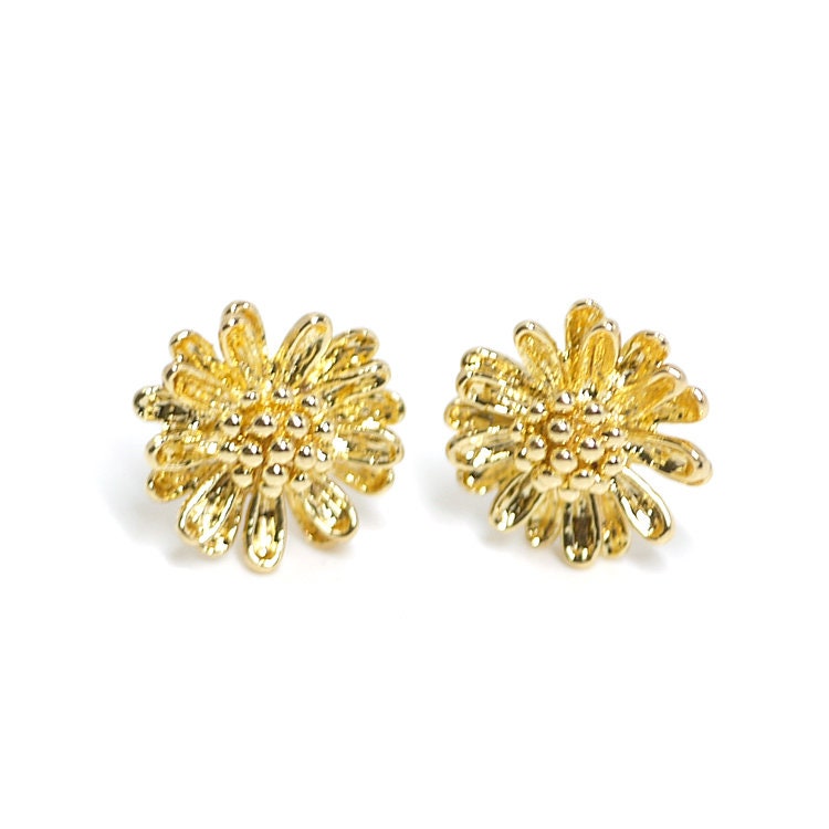 Chrysanthemum Flower Earring / Jewelry Making / Gold Plated Etsy