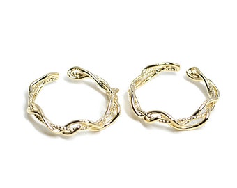 1PC / Curved Twist Trio Line Ring / Jewelry Making / Wedding / Nickel Free / Gold Plated Brass / ir21