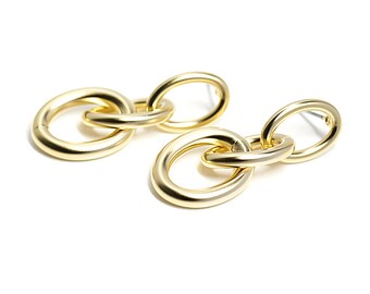 36mm Triple Volume Oval Shape Earring / Jewelry Making / Matte Gold Plated Brass / Titanium Post / 2pcs / 1-ke051