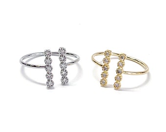 1PC / Cubic Zirconia Stick Open Ring, Stylish, Modern, Simple, Jewelry Making, Brass / ejr111
