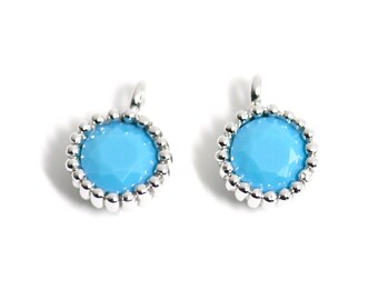 1PC / Turquoise Cubic Zirconia Pendant / Charm / Dec. / Birthday Stone / Jewelry Making / Rhodium Plated Brass / ejp199