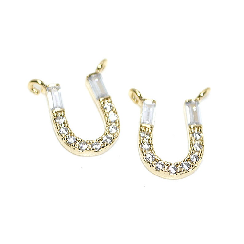 Cubic Horseshoe Pendant Charm Wedding Jewelry Making Gold Plated Brass 1 piece ejp03