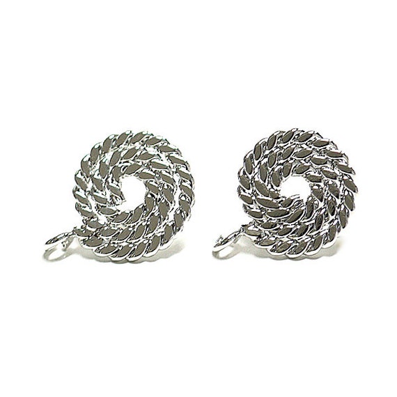 25mm Wave in Circle Earring Rhodium Plated Brass Titanium Post 2pcs et25601