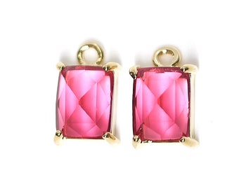 1PC /Ruby Color Glass Rectangle Pendant / Charm / Gold Plated Brass Framed Glass / gcp6001