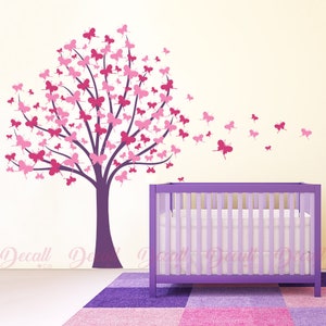 Butterfly Tree With Trailing Butterflies Tree Wall Decal Girl Room Nursery Wall Decor image 1