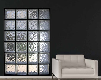 Glass Block Windows Sticker - Glass Brick Window Scene Wall Mural Sticker - 3D Window Wall Decal Mural - 3D Window Wall Sticker - DWM1048