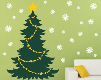 Christmas Tree with Snowflake Vinyl Wall Decal, Tree Wall Decal, Tree Wall Sticker, Christmas Decor, Christmas Decal, Merry Christmas Tree