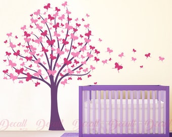 Butterfly Tree With Trailing Butterflies - Tree Wall Decal - Girl Room Nursery Wall Decor