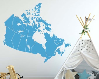 Canada Map Wall Decal - Removable Vinyl Wall Decal - Wall Map of Canada Sticker - CA Map Wall Decor Art - S09102