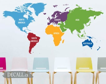 World Map Wall Decal - Map of the World - Removable Vinyl Wall Decal - Wall Map of World Sticker - World Map Office Wall Decor - D099