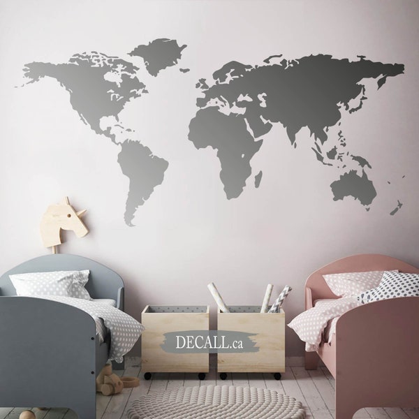 World Map Wall Decal - Map of the World - Removable Map Wall Decal - Wall Map of World Sticker - World Map Office Wall Art Decoration - A160