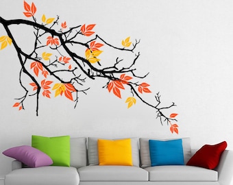 Pretty Autumnal Branch - Beautiful Fall View - Maple Leaves - Tree Wall Decal - Branch Wall Decor - Removable Vinyl Wall Decals - S028