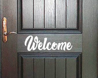 Calcomanía de puerta de bienvenida - calcomanía de bienvenida - calcomanía de vinilo - calcomanía de pared de bienvenida - calcomanía al aire libre - signo de puerta - calcomanía de letras personalizadas D037