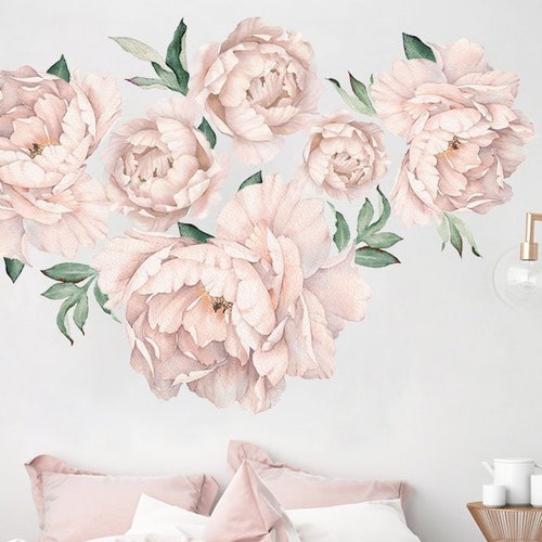 Peony Flower Wall Stickers Vintage Watercolour Peel and Etsy