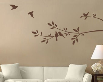 Tree Branch and Birds Vinyl Decal - Removable Vinyl Wall Decals - Tree Wall Stickers - Birds Wall Decor - Nature Wall Decal - A484