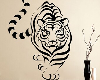 White Tiger Walking - Tiger Wall Decal Tiger Wall Decor Tiger Graphic Sticker Wild World Mammal Animal Vinyl Decal - S020