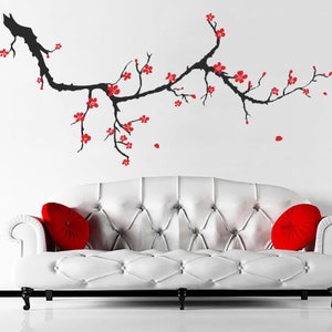 Spring Cherry Blossom Branch - Sakura Blossoms Flowers - Removable Vinyl Wall Decals - Flower Wall Decal Decor - Flower Branch Decal - S008