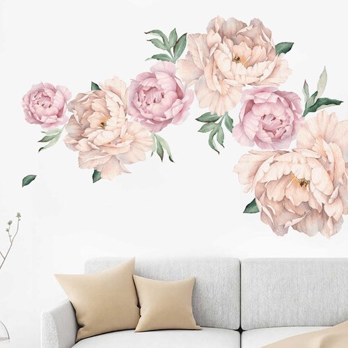 Peony Flower Wall Stickers Vintage Watercolour Peel and Etsy