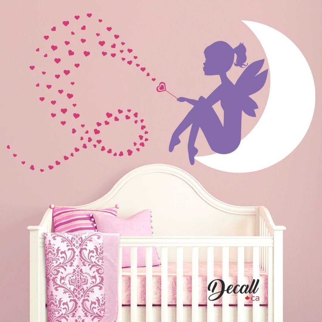 Fairy Little Girl on the Moon With Heart Wand - Baby Nursery Wall Decal ...