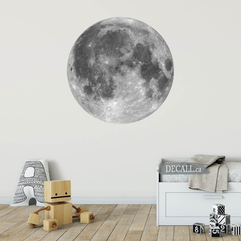 DWS1157 Nursery Moon Decor Peel and Stick Reusable Moon Wall Decal Black /& White Full Moon Space Wall Sticker Removable Wall Sticker