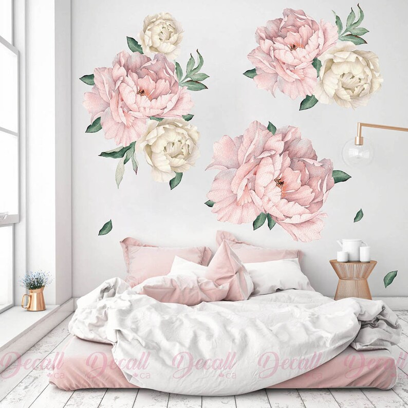 Peony Flower Wall Stickers Vintage Watercolour Peel and Etsy Canada