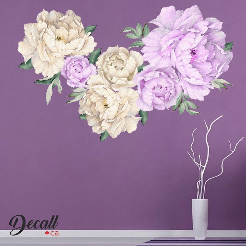 Purple Lilac & White Peony Flower Wall Sticker Vintage Etsy