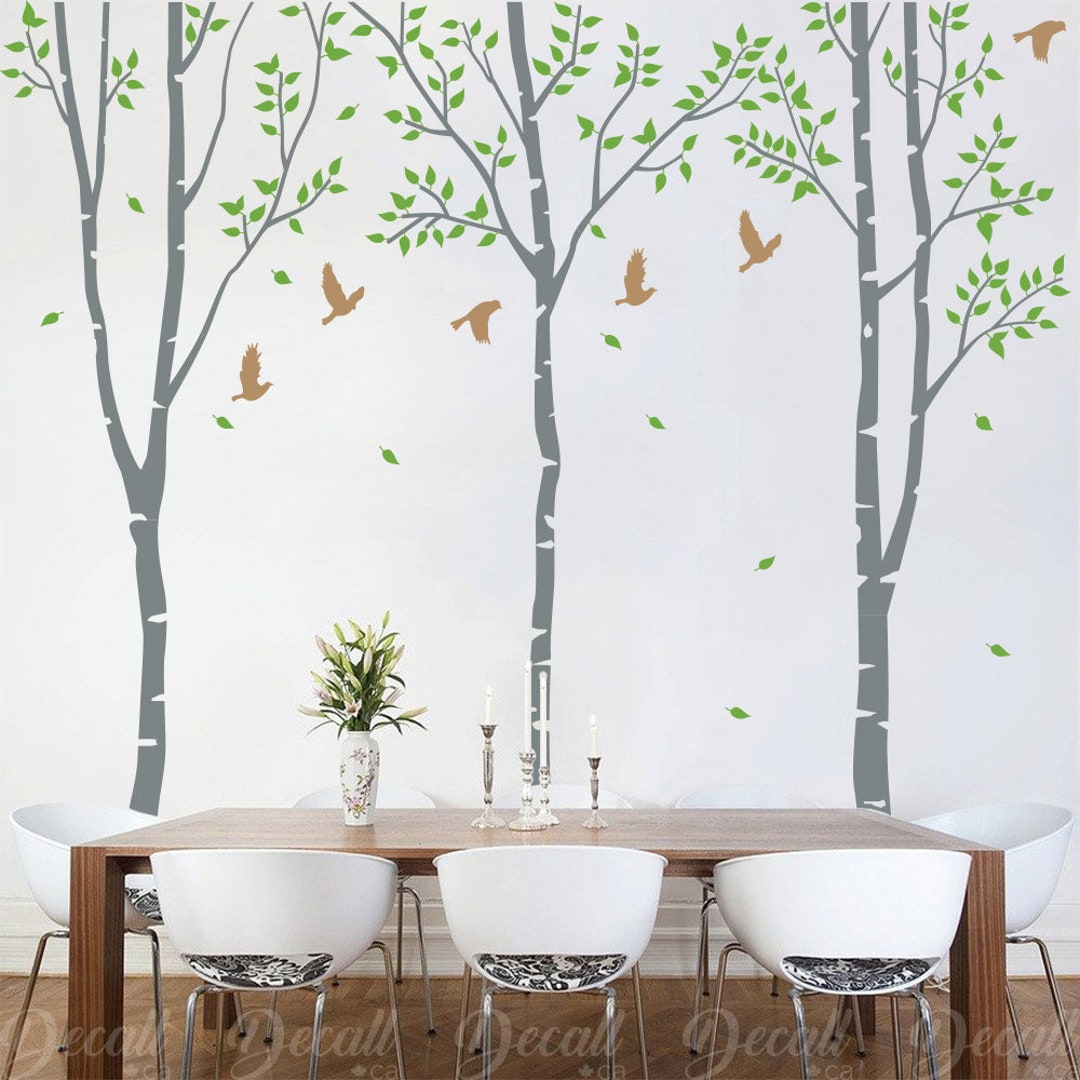 3 White Birch Trees Wall Decals Removable Vinyl Wall Art Vinyl Decal