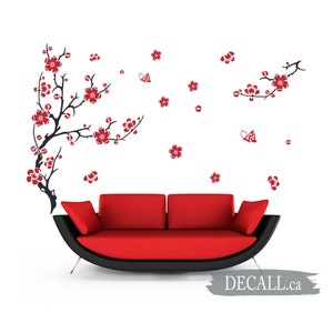Plum Blossom Flower With Butterfly Wall Decal Spring Cherry Blossom Branch Flower Blossom Decals Removable Vinyl Flower Wall Decal A648