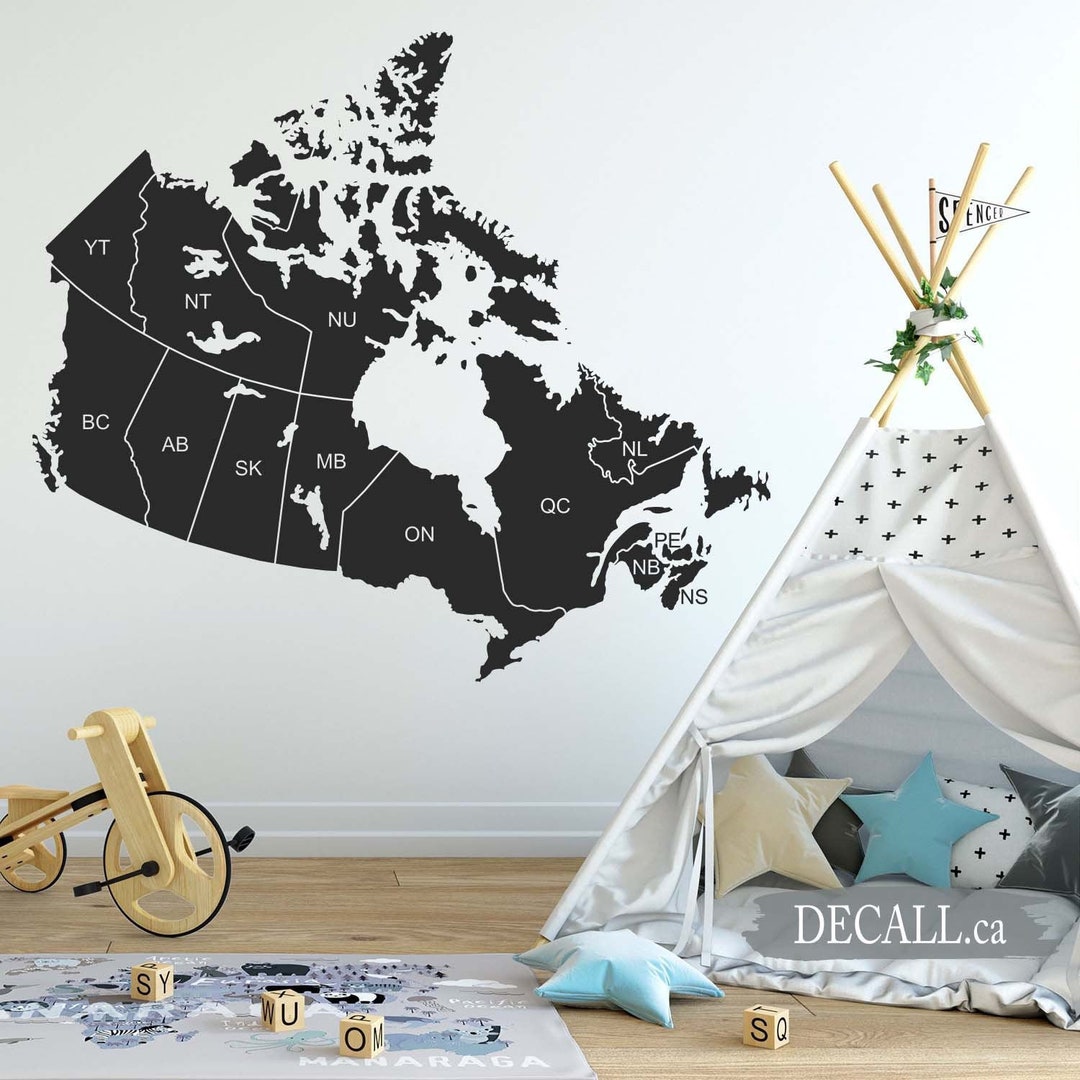 Canada Map With Names of Provinces Wall Decal Removable Vinyl Wall Decal Wall Map of Canada