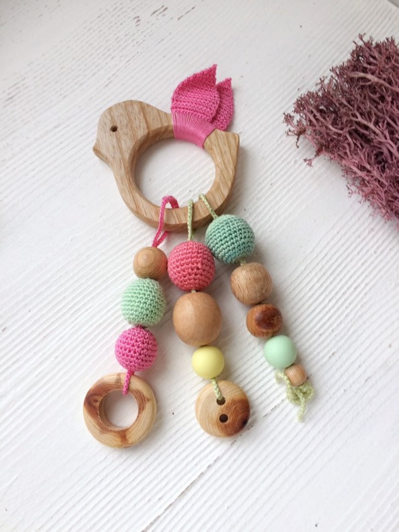 Gift for 1 year old girl / Montessori toy / Wood baby rattle Etsy