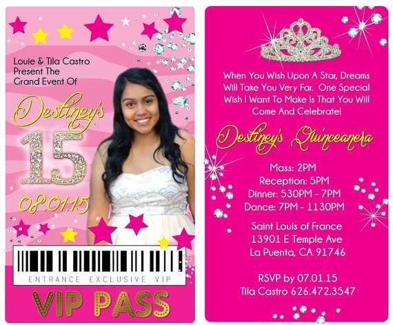 vip pass for quinceanera custom sweet sixteen invitations etsy