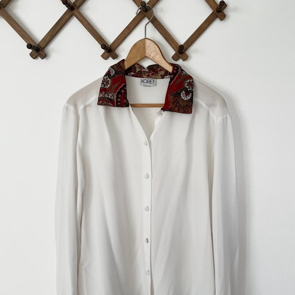 Vintage Koret White Blouse with Paisley Collar