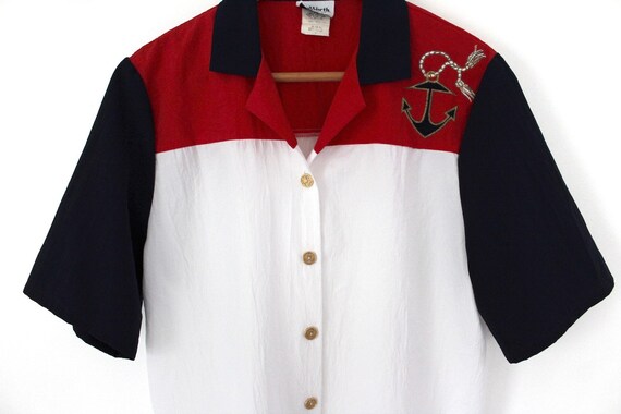 80's BonWorth Nautical Red White & Blue Anchor Sh… - image 3