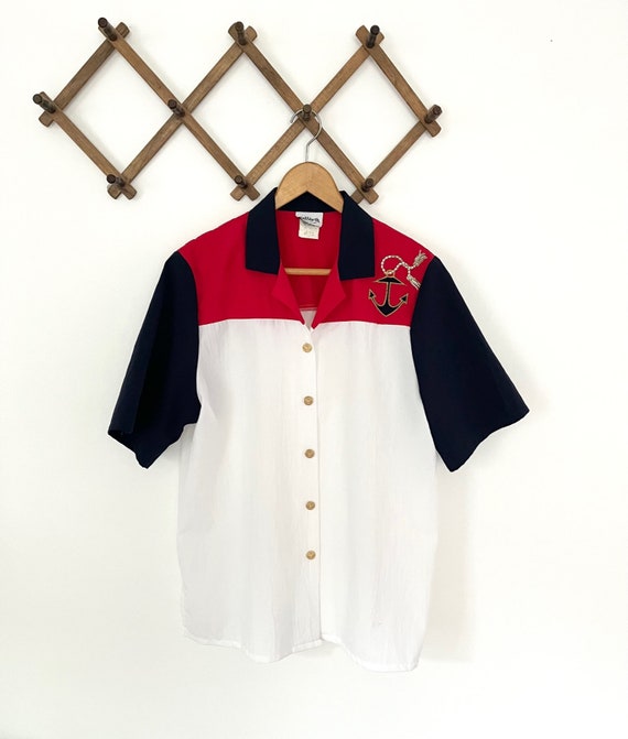 80's BonWorth Nautical Red White & Blue Anchor Sh… - image 1