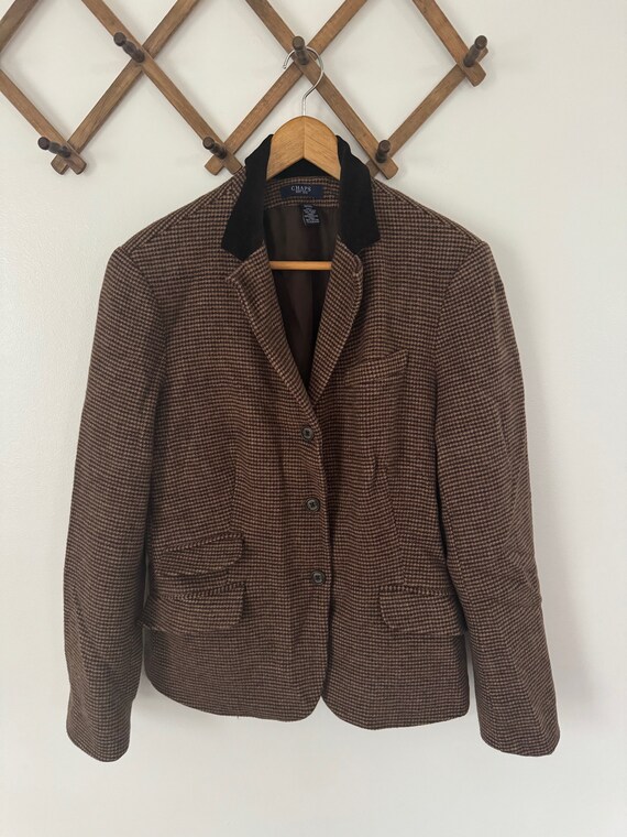 Vintage Chaps Brown Houndstooth Blazer Jacket - image 2