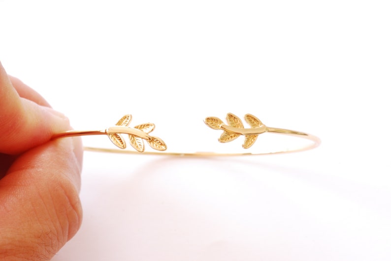 18k Gold Plated over Brass Leaf Bracelet Adjustable Leaf Bangle Cuff Open Dainty Pendant HarperCrown Wholesale B345